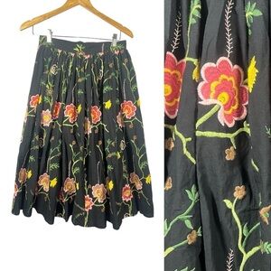 Olivia Rohde Floral Embroidered Midi Skirt High Waisted Small